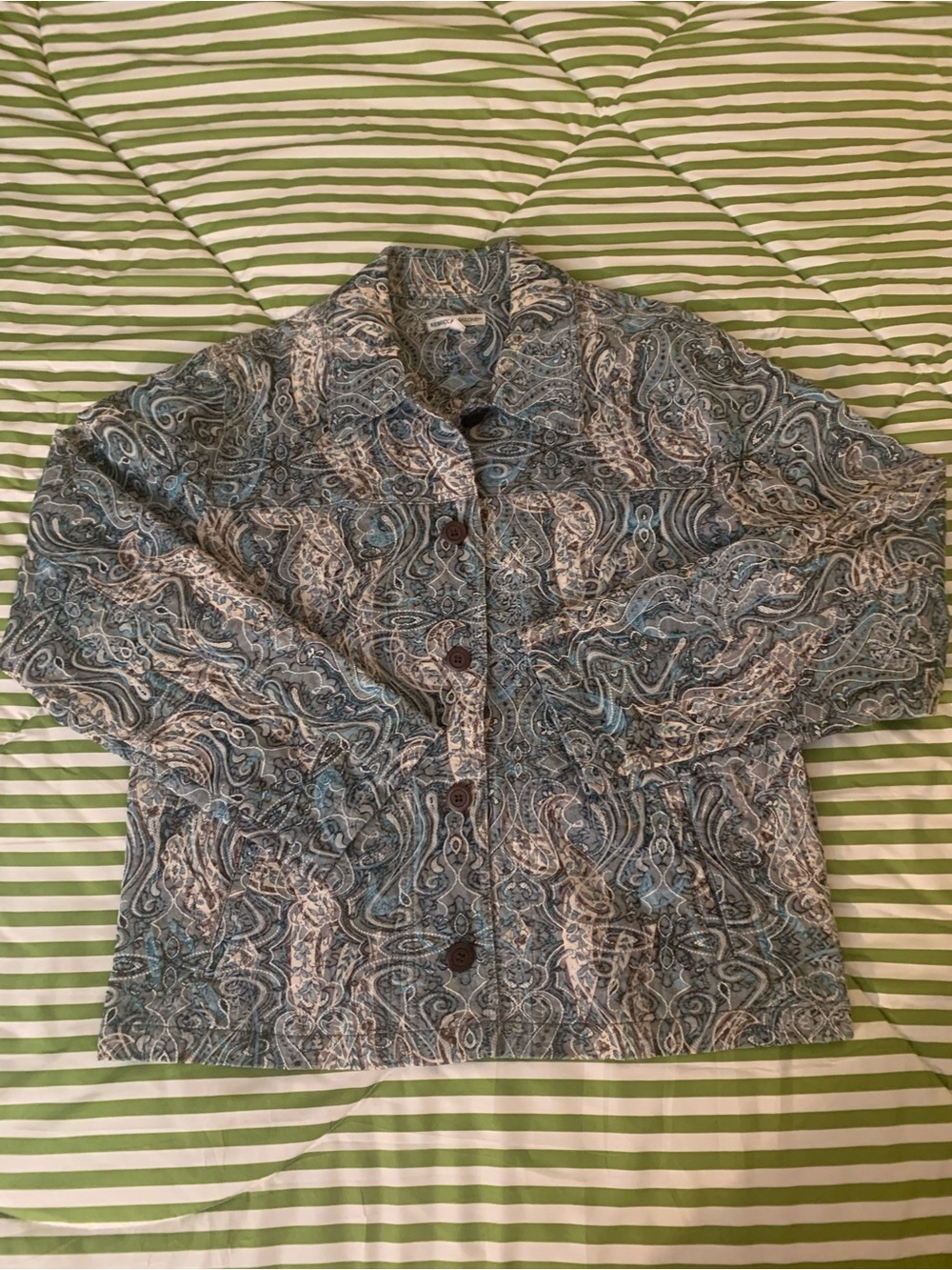 Rebecca Malone Paisley Quilted Jacket in Blue and Gray